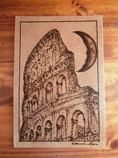COLOSSEO QUADRO  ARTIGIANALE PIROGRAFIA SU FAESITE RICICLATA cm 34x23,5
