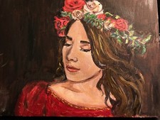 QUADRO d'autore su tela ritratto di donna con cornice arte povera