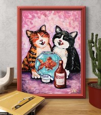 Quadro acrilico gatto pesce