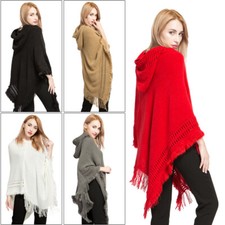 Maglione Poncho Con Cappuccio