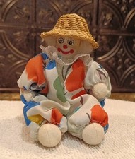 Bambola pagliaccio 5" vintage dipinta a mano panno viso sacchetto fagiolo corpo costume