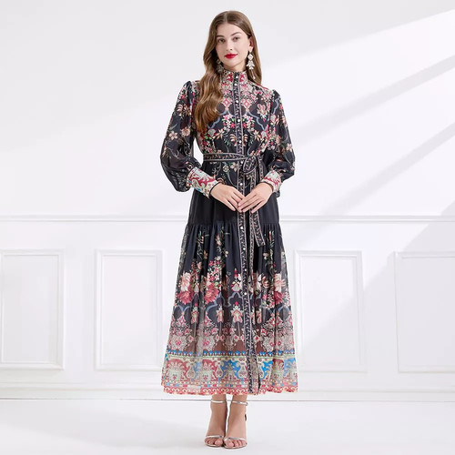 Vestito lungo blu donna stampa - vestito,