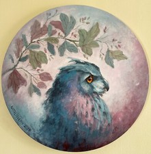 Quadro acrilico originale fantasia intuitiva su tela.Ritratto di gufo.