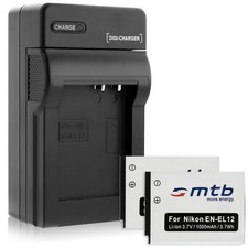 2x Batterie EN-EL12 + Caricatore per Nikon Coolpix S9500, S9600, S9700