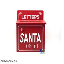 CASSETTA POSTALE DI BABBO NATALE IN LEGNO ROSSA CM 24X8,5X34,5 H ART. 17894