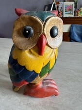 Statua in legno da arredo vintage Gufo Civetta dipinto a mano da collezione