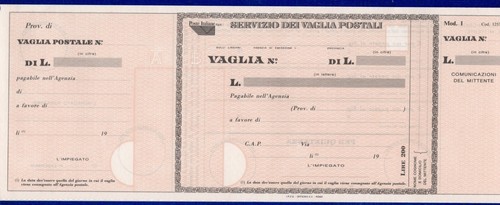 Italia vaglia postale da - -,