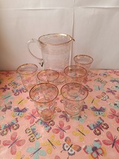 Servizio Bibita CARAFFA + 6 BICCHIERI VINTAGE VETRO LAVORATO