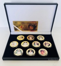 Principessa Diana 10pc Moneta Set, Placcato Oro Commemorativa Con Nota Pacchetto