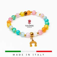 Bracciale Colorato Braccialetto Dorato Oro SELENITE Portafortuna ciampa cavallo