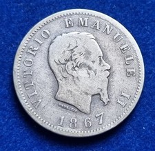 REGNO D'ITALIA RE VITTORIO EMANUELE II° MONETA UNA 1 LIRA 1867 (STEMMA) MILANO