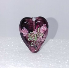 Vintage Handmade Focal Lampwork Purple Heart Bead 34x27mm