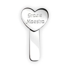 Segnalibro cuore in argento 925 con incisione Grazie Maestra, regalo per maestre