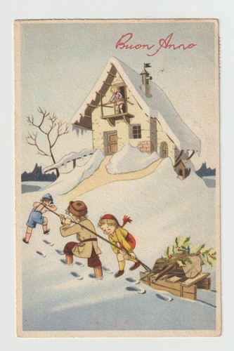 Cartolina buon anno 1950 - buon, fp