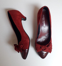 Decollete tacco basso rosso scuro n. 38 camoscio fiocco scarpe decolte pelle