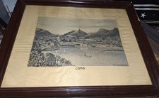 Veduta Di Como Litografia Su Seta Antica