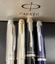 🔴 PARKER penne sfera e stilografica IM lacca nera-blu cromate 4 PENNE scrivono