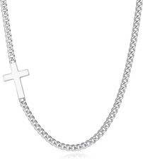 Collana Catena Uomo Con Croce, Collana Uomo Acciaio Inox Con Charm Croce