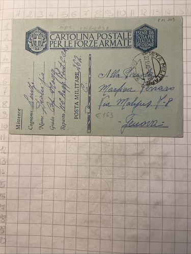 Cartolina franchigia 103 - cartolina, p.m.