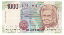 1000 LIRE MONTESSORI  SERIE SOSTITUTIVA  XA  A DECR 1990   RR