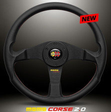 Volante 350mm originale Momo Corse 2.0 in pelle nera con cuciture rosse.