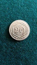 Moneta 20 centesimi esagono 1918, bordo liscio con ribattuta di vecchio conio
