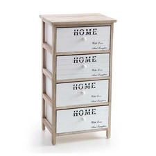 CASSETTIERA IN LEGNO NATURALE CON 4 CASSETTI BIANCHI CON DECORO 40 X 29 X 73 CM