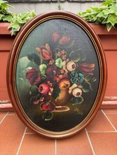 ANTICO DIPINTO OLIO SU MASONITE  - VASO DI FIORI - OVALE - FIRMATO "BALZER"