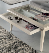 TAVOLINO DA SALOTTO IN LEGNO CASSETTO E BACHECA 2 DIMENSIONI LACCATO O NOCE 632