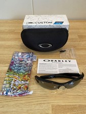 Occhiali da sole Oakley Custom Flak Jacket neri fumè con scatola custodia...