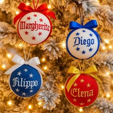 Set 4 Palline di Natale Personalizzate Ricamat Nome Idea Regalo Complete Scatola