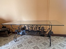 tavolo vintage in ferro battuto legno e vetro