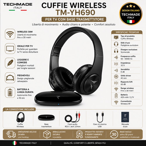 Cuffie wireless techmade - wireless,
