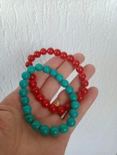 Offertissima 2 bracciali vero corallo rosso e turchese con GARANZIA 8 mm NUOVI