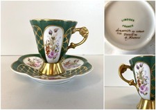 TAZZINA CAFFE PIATTINO PORCELLANA Limoges DECORO FLOREALE DIPINTO A MANO Baroni