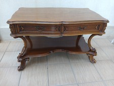 Antico Tavolino Basso in Legno Noce Stile Liberty Vintage con Cassetti 80 cm