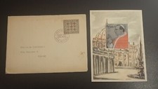 VATICANO-CARTOLINA PAPA PIO XII-ANNO SANTO 1950- MICRO ARAZZO-BUSTA I° GIORNO-4+