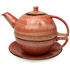 Teiera - Brocca 0,5l + Tazza 0,3l + Untartasse 16cm Im Set-Handmade Rustic Rosso