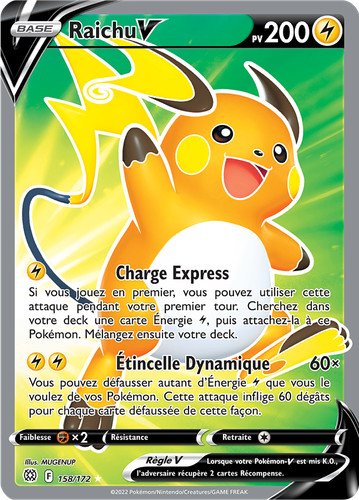 Carte pokémon raichu - carte, raichu-v