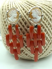 Antichi Orecchini  Cameo Vero Corallo Sardegna Rosso  Argento 925  Art Deco 
