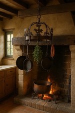 Potkroon Olandese Metà ‘900, Appendi Pentole Ferro Battuto Rustico Antico