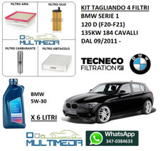 TAGLIANDO FILTRI 6 LT OLIO ORIGINALE 5W30 BMW SERIE 1 F20 F21 120D 135KW 184 CV