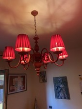 Lampadario Vintage anni 70 80 Recentemente Restaurato Paralumi In Tessuto