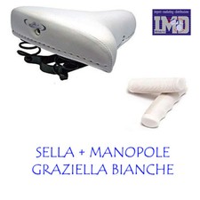 Sella per BICI GRAZIELLA VINTAGE con Molle + Manopole da donna borchie BIANCA