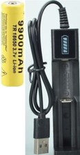 batteria  ricaricabile 3.7v 18650 9900 mAh + carica per  16340/14500/18650/26650