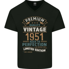 T-Shirt In Cotone V-Neck Premium Vintage 74° Compleanno 1951 Uomo