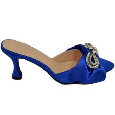 DECOLLETE' DONNA BLU OPEN TOE TACCO 6 CM ELEGNTE FIOCCO IN TESSUTO CON FERMAGLIO