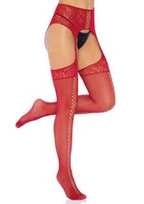 Collant con reggicalze sexy a rete lingerie intimo da donna rosso cavallo aperto