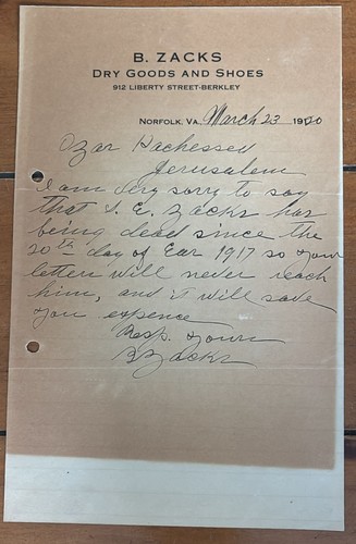 Rara lettera 1920 - 1920, zacks