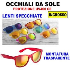 20/50 OCCHIALI DA SOLE LENTI A SPECCHIO UV400 MONTATURA TRASPARENTE GIALLO ROSSO